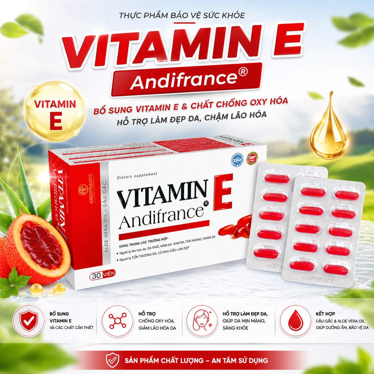 VITAMIN E ANDI PHÁP, Hộp 3 Vỉ x 10 Viên